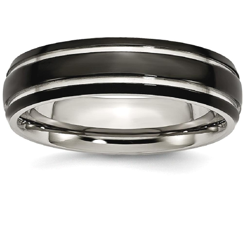 IceCarats Titanium Grooved 6mm Black Plated Wedding Ring Band Size 12.50