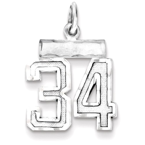 IceCarats 925 Sterling Silver Small #34 Pendant Charm Necklace Sport Number
