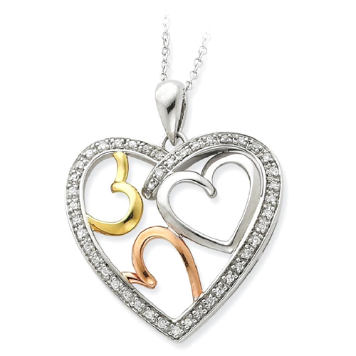 IceCarats 925 Sterling Silver Rose Gold Plated The Bond Of Love 18 Inch Heart Chain Necklace Inspirational Cz