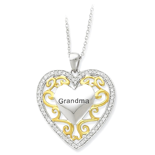 IceCarats 925 Sterling Silver Gold Plated Grandma 18 Inch Heart Chain Necklace Inspirational Cz