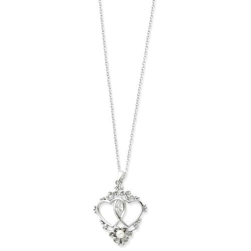 IceCarats 925 Sterling Silver Two Hearts One Love 18 Inch Heart Chain Necklace Pearl Inspirational Cz