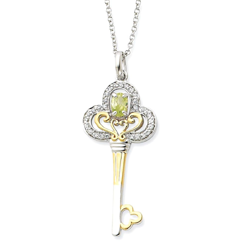 IceCarats 925 Sterling Silver Gold Plated Aug. Cubic Zirconia Cz Birthstone Key 18 Inch Chain Necklace August