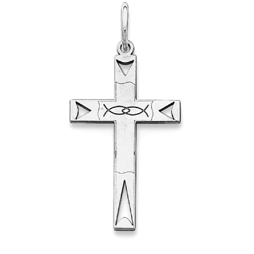 IceCarats 925 Sterling Silver Laser Designed Cross Religious Pendant Charm Necklace Ichthu Latin