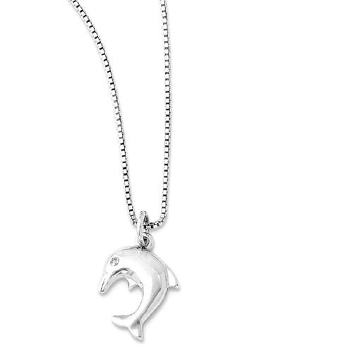 IceCarats 925 Sterling Silver .02ct. Diamond Dolphin Chain Necklace
