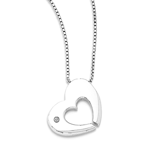 IceCarats 925 Sterling Silver .02ct Diamond Heart Chain Necklace Love