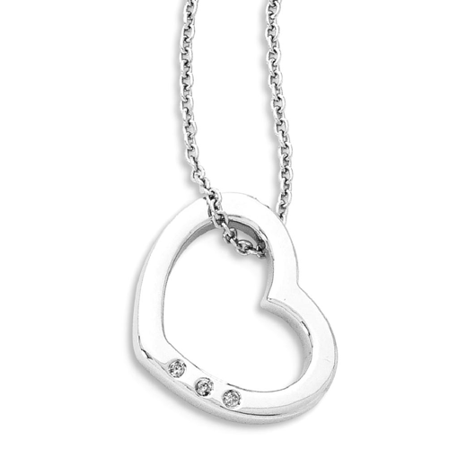 IceCarats 925 Sterling Silver .03ct. Diamond Heart Chain Necklace Love
