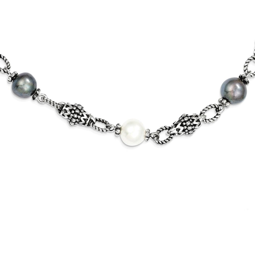 IceCarats 925 Sterling Silver Freshwater Cultured Black White Pearl Chain Necklace