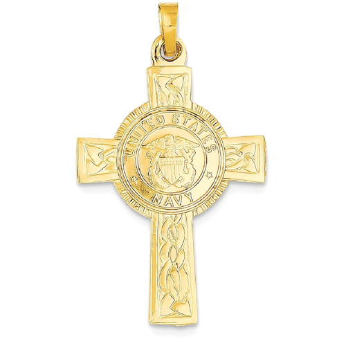 IceCarats 14k Yellow Gold Cross Religious Navy Insignia Pendant Charm Necklace Military Medal Latin