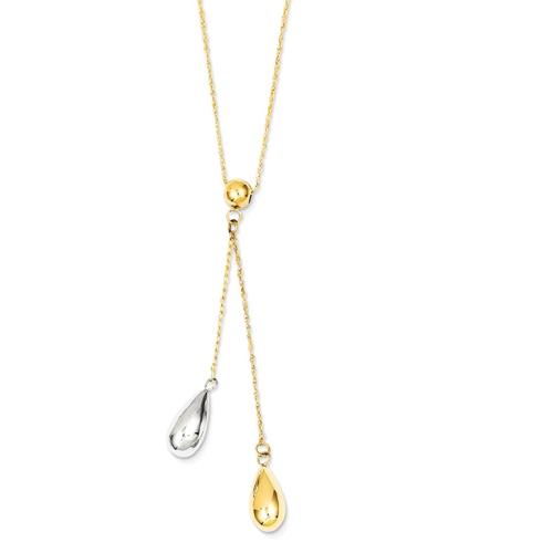 IceCarats 14k Yellow White Gold Teardrop Puff Lariat Chain Necklace Fancy