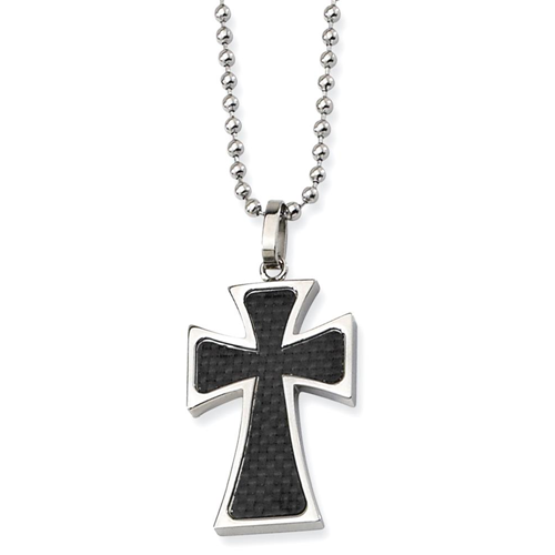 IceCarats Stainless Steel Carbon Fiber Inlay 22 Inch Cross Religious Chain Necklace Crucifix