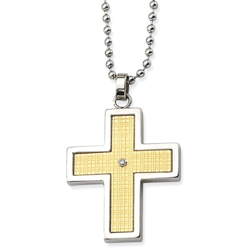 IceCarats Stainless Steel 14k Gold Plated Diamond Accent Cross Religious Chain Necklace Crucifix