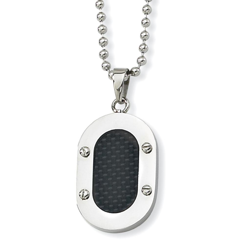 IceCarats Stainless Steel Black Carbon Fiber Inlay 22 Inch Chain Necklace Dogtag