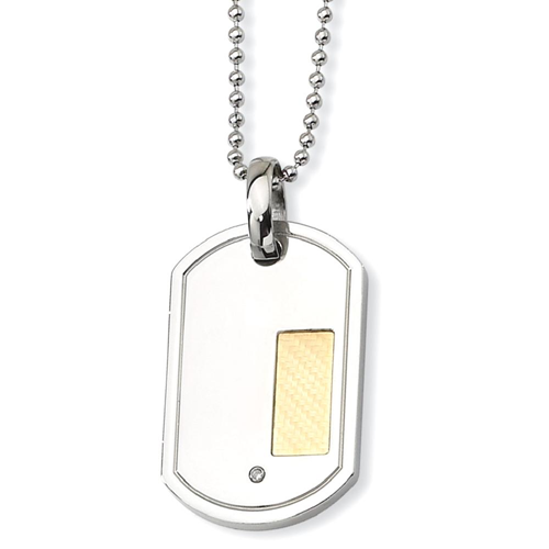 IceCarats Stainless Steel 18k Gold Plating .01ct. Diamond 24 Inch Chain Necklace Men Dogtag