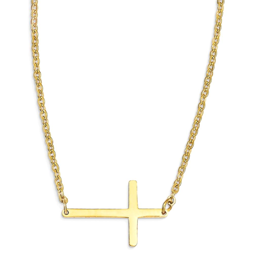 IceCarats Stainless Steel Yellow Plated Sideways Cross Religious 18 Inch Chain Necklace Crucifix