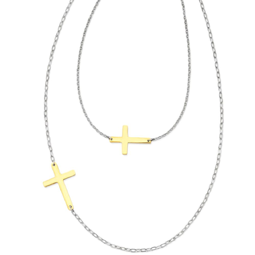 IceCarats Stainless Steel Double Sideways Cross Religious Layered Chain Necklace Crucifix