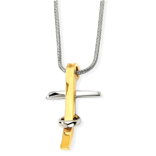 IceCarats Stainless Steel Gold Plated Cross Religious Pendant 18 Inch Chain Necklace Crucifix