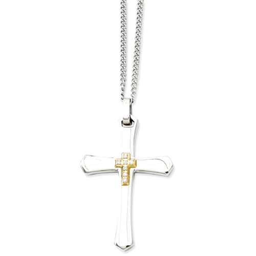 IceCarats Stainless Steel 14k Accent Diamonds Cross Religious Chain Necklace