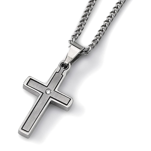 IceCarats Titanium .03ct. Diamond Accent Cross Religious 22 Inch Chain Necklace Men Crucifix