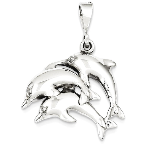 IceCarats 14k White Gold Dolphin Pendant Charm Necklace Sea Life