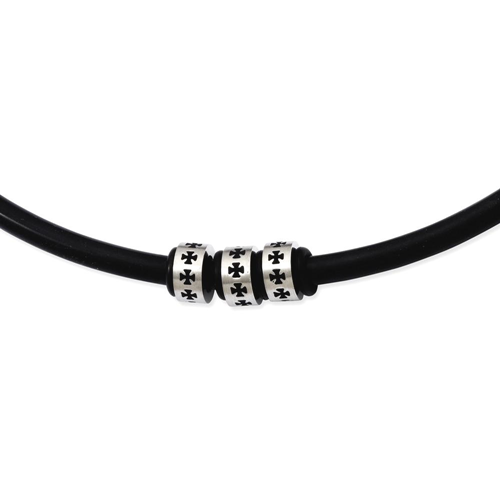 IceCarats Stainless Steel Black Rubber Link Cord 19in Chain Necklace