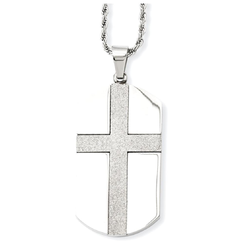 IceCarats Stainless Steel Cross Religious Center Dog Tag Chain Necklace Dogtag