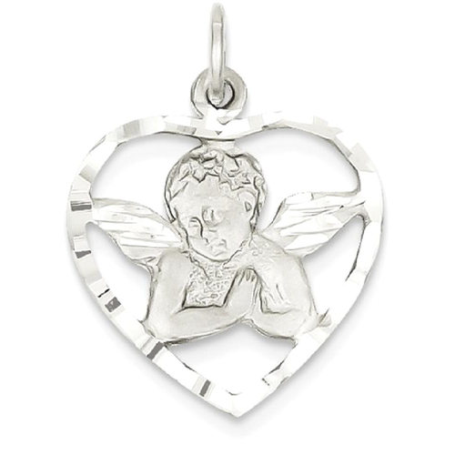 IceCarats 14k White Gold Angel In Heart Pendant Charm Necklace Religious