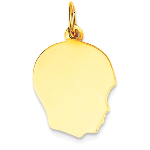 14k Plain Medium .027 Gauge Facing Right Engravable Girl Head Charm