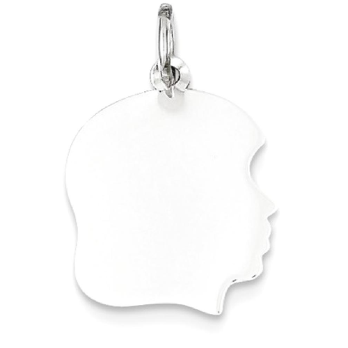 14k White Gold Plain Medium Facing Right Engravable Girl Charm