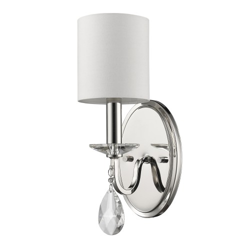 Lily 1-Light Sconce W/Fabric Shade & Crystal Pendant In Polished Nickel