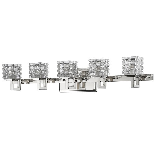 Coralie 5-Light Polished Nickel Vanity Light w/Crystal Glass Shades