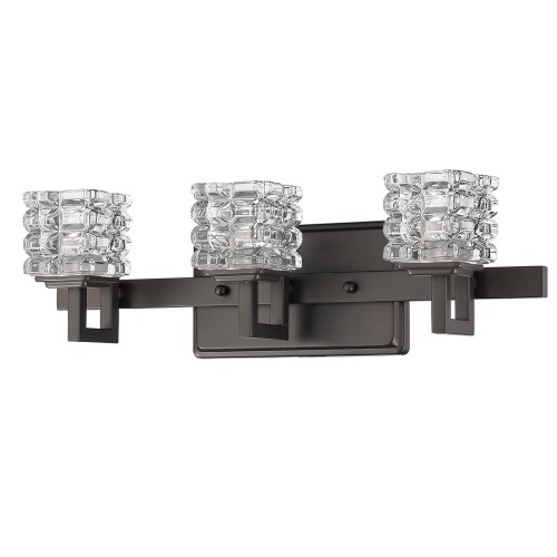 Coralie 3-Light Vanity Light w/Crystal Glass Shades, in Oil-Rubbed Bronze