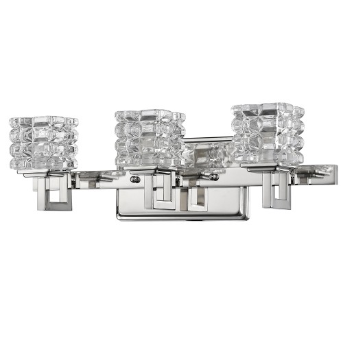 Coralie 3-Light Vanity Light w/Crystal Glass Shades, in Polished Nickel