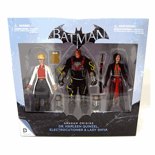 DC  Batman Arkham Origins 6 Inch Action Figure 3-Pack Series - Lady Shiva - Electrocutioner - Dr. Harleen Quinzel