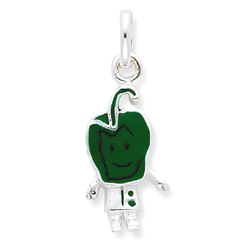 IceCarats 925 Sterling Silver Enameled Green Pepper Person Pendant Charm Necklace Food Drink