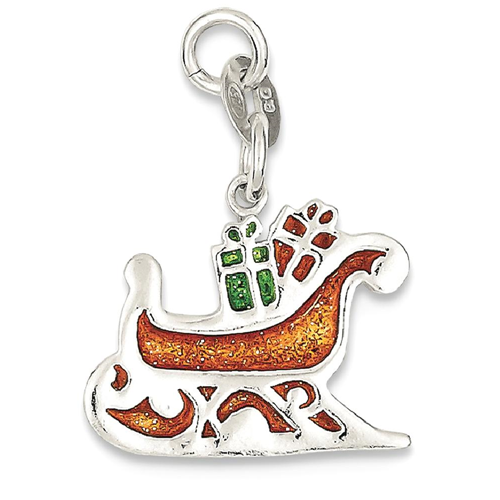 IceCarats 925 Sterling Silver Enameled Santas Sled Pendant Charm Necklace Holiday