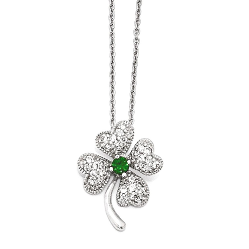 IceCarats 925 Sterling Silver Glass Simulated Green Emerald Cubic Zirconia Cz 4 Leaf Clover Chain Necklace