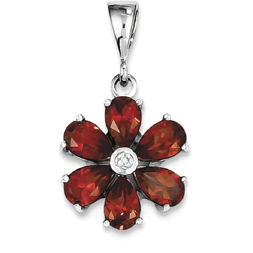 IceCarats 925 Sterling Silver Red Garnet Diamond Flower Pendant