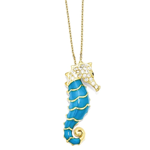 IceCarats 925 Sterling Silver Gold Plated Enameled Cubic Zirconia Cz Seahorse 18 Inch Chain Necklace Sea Life