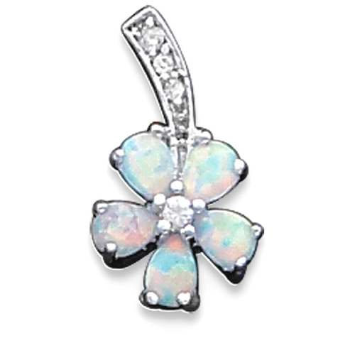 IceCarats 925 Sterling Silver Rhdoium Plated Opal Flower Pendant Charm Necklace Gardening
