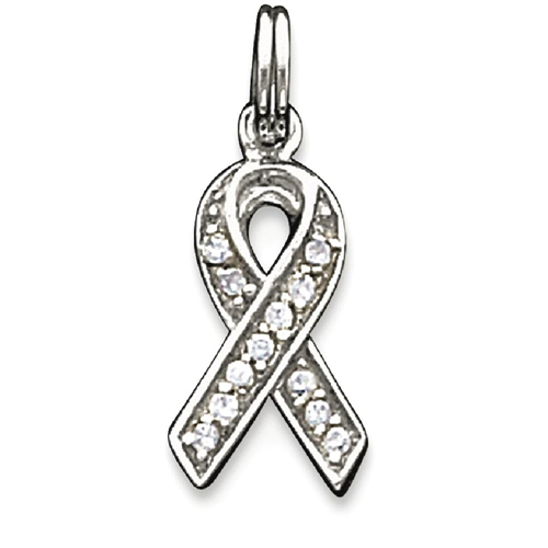 IceCarats 925 Sterling Silver Cubic Zirconia Cz Awareness Ribbon Pendant Charm Necklace