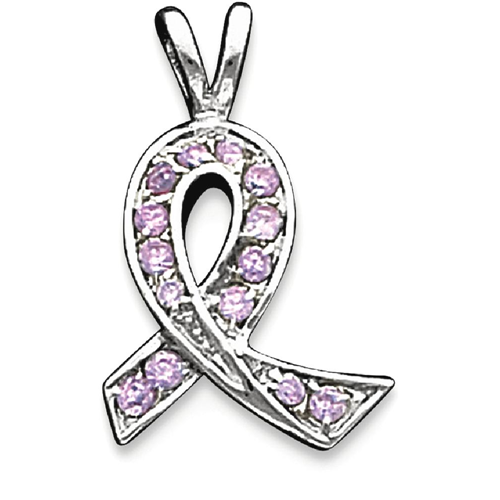 IceCarats 925 Sterling Silver Pink Cubic Zirconia Cz Awareness Ribbon Pendant Charm Necklace Awarenes