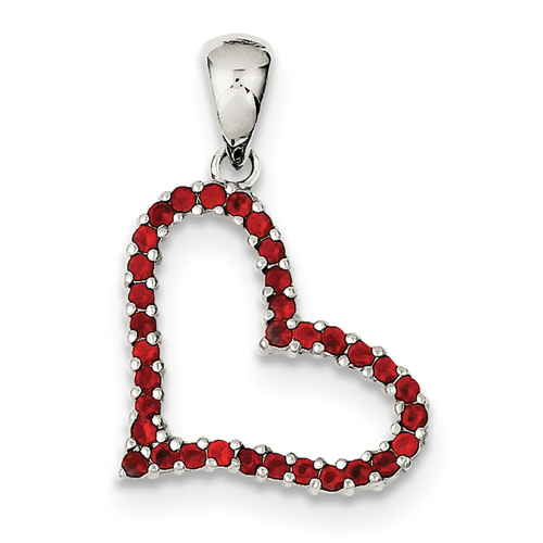 Cubic Zirconia Love Heart Pendant 925 Sterling Silver With Red CZ