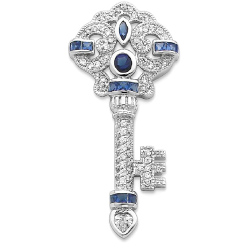 IceCarats 925 Sterling Silver Blue Clear Cubic Zirconia Cz Key Slide Chain