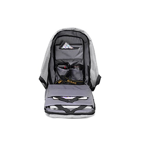 Waterproof Laptop Backpack with USB Charging Port - Grey
