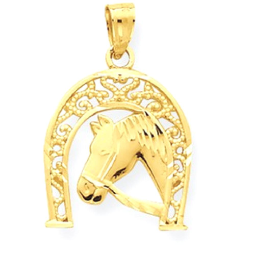 IceCarats 10k Yellow Gold Good Luck Horseshoe Horse Pendant Charm Necklace Italian Horn Animal