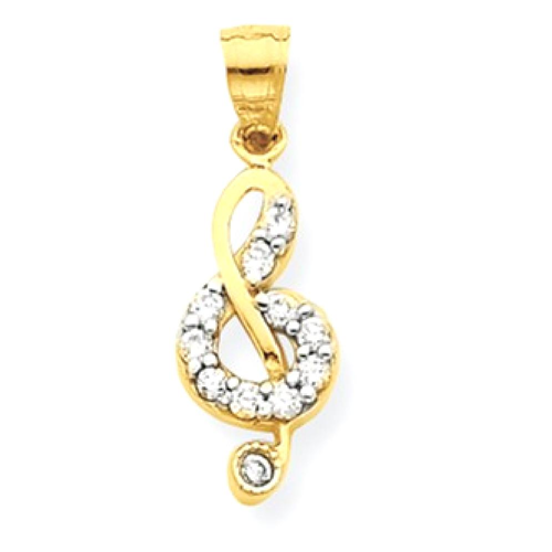 IceCarats 10k Yellow Gold Cubic Zirconia Cz Treble Clef Pendant Charm Necklace Musical