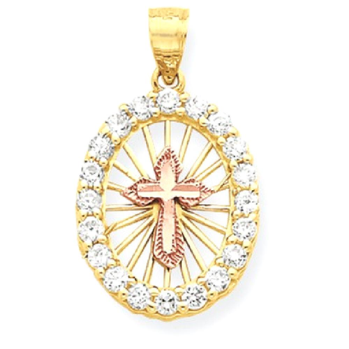 IceCarats 10k Two Tone Yellow Gold Cubic Zirconia Cz Cross Religious Pendant Charm Necklace Passion
