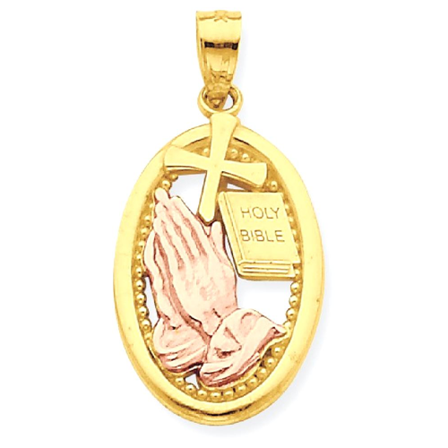 IceCarats 10k Two Tone Yellow Gold Praying Hands Pendant Charm Necklace Religious