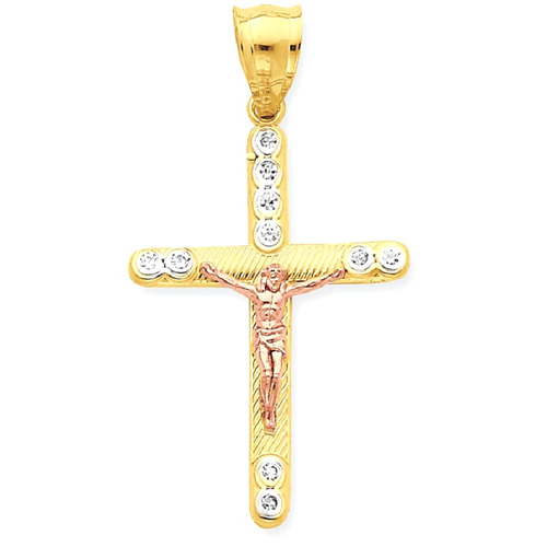 IceCarats 10k Two Tone Yellow Gold Cubic Zirconia Cz Crucifix Cross Religious Pendant Charm Necklace Latin