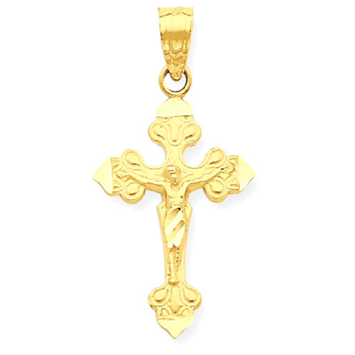 IceCarats 10k Yellow Gold Crucifix Cross Religious Pendant Charm Necklace Fleur De Lis